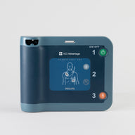 A blue Philips FRx automated external defibrillator
