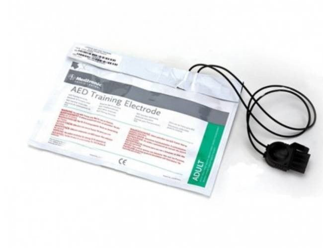 A white foil pouch containing training electrodes for the LIFEPAK 1000 AED