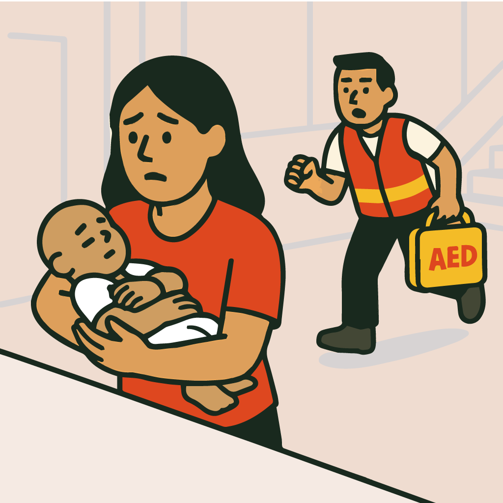 Concerned mother holding her infant child