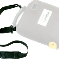 A black AED carry case with a carry strap.