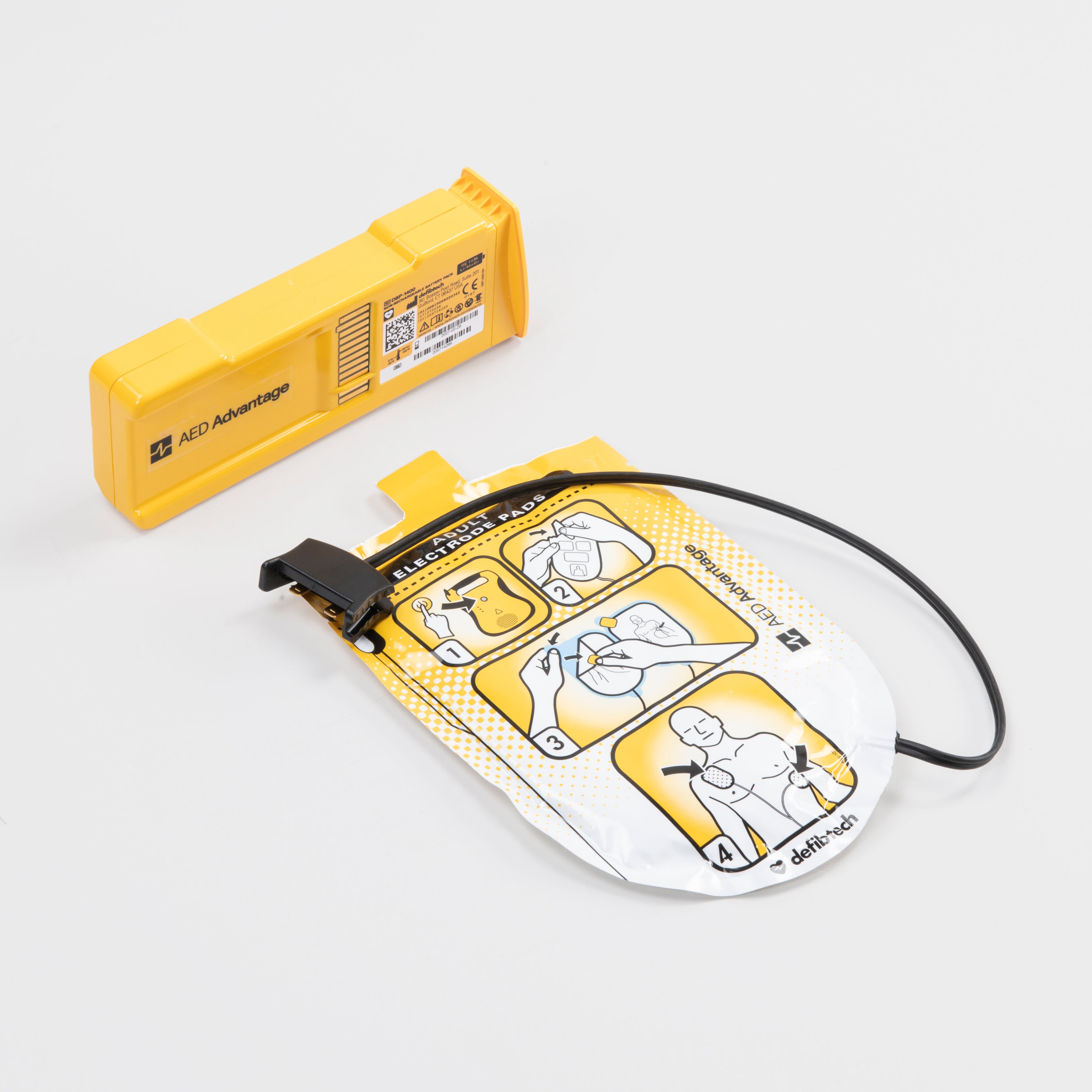 Yellow electrodes package and yellow battery pack for the Defibtech Lifeline Defibrillator