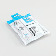 A white and blue rectangular foil package containing pediatric electrodes for the Philips OnSite Defibrillator