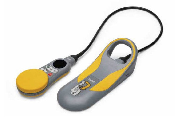A yellow and gray True CPR coaching device 