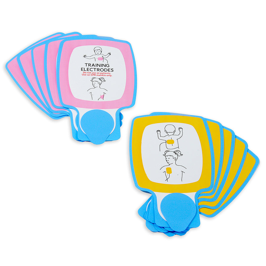 A set of 5 colorful pediatric training pads for LIFEPAK AEDs