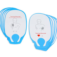 A set  of 5 white and blue training electrodes for the LIFEPAK 1000 AED.